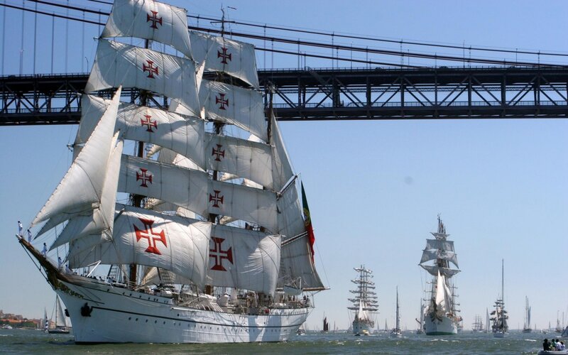 Sailing Ship with Sails — White, Calm