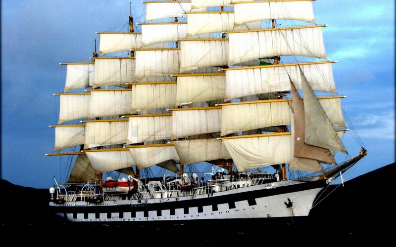 Sailing Ship with Sails — White, Dramatic