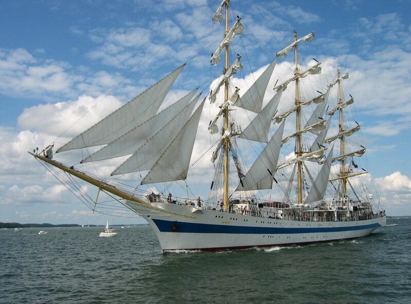Sailing Ship with Sails — White, Serene, Afternoon, Photograph