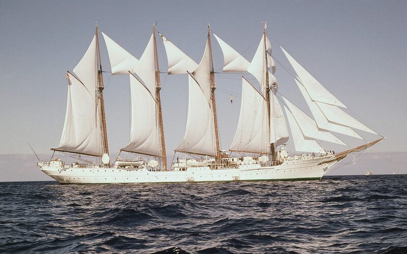 sailing ship with white sails