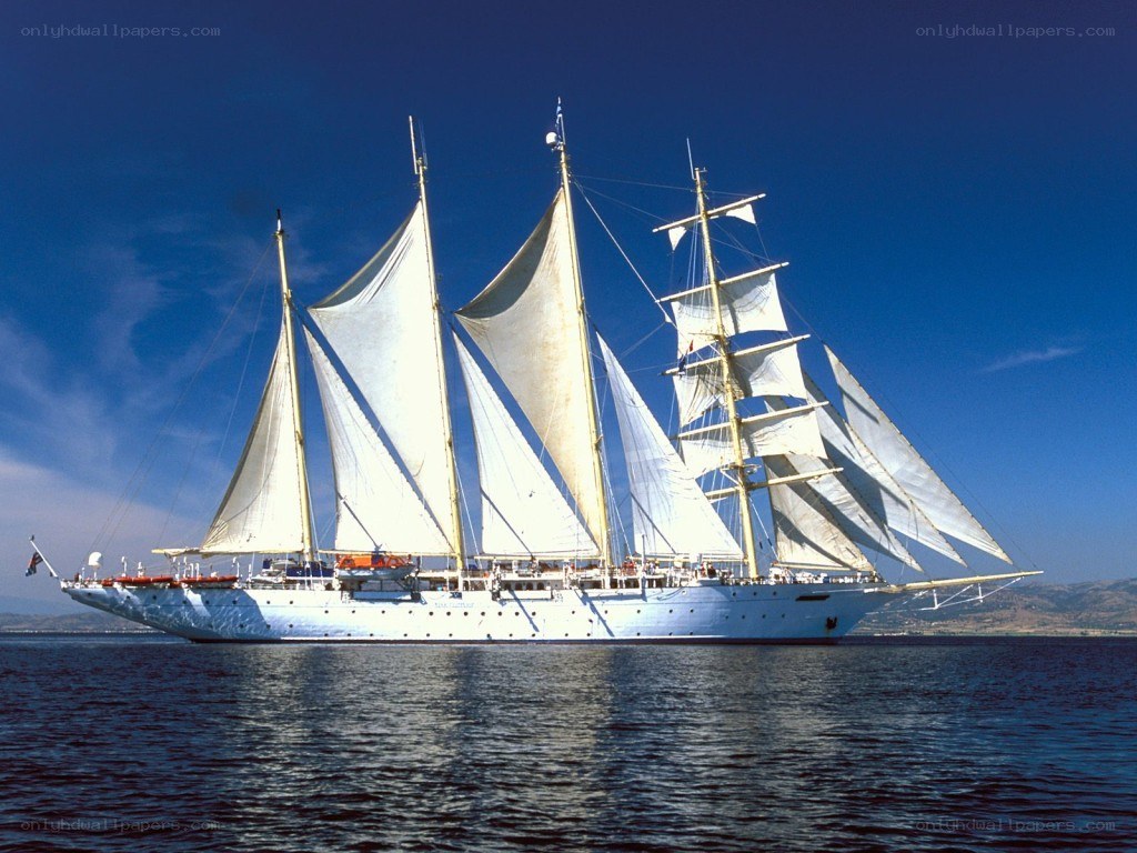 sailing ship with white sails