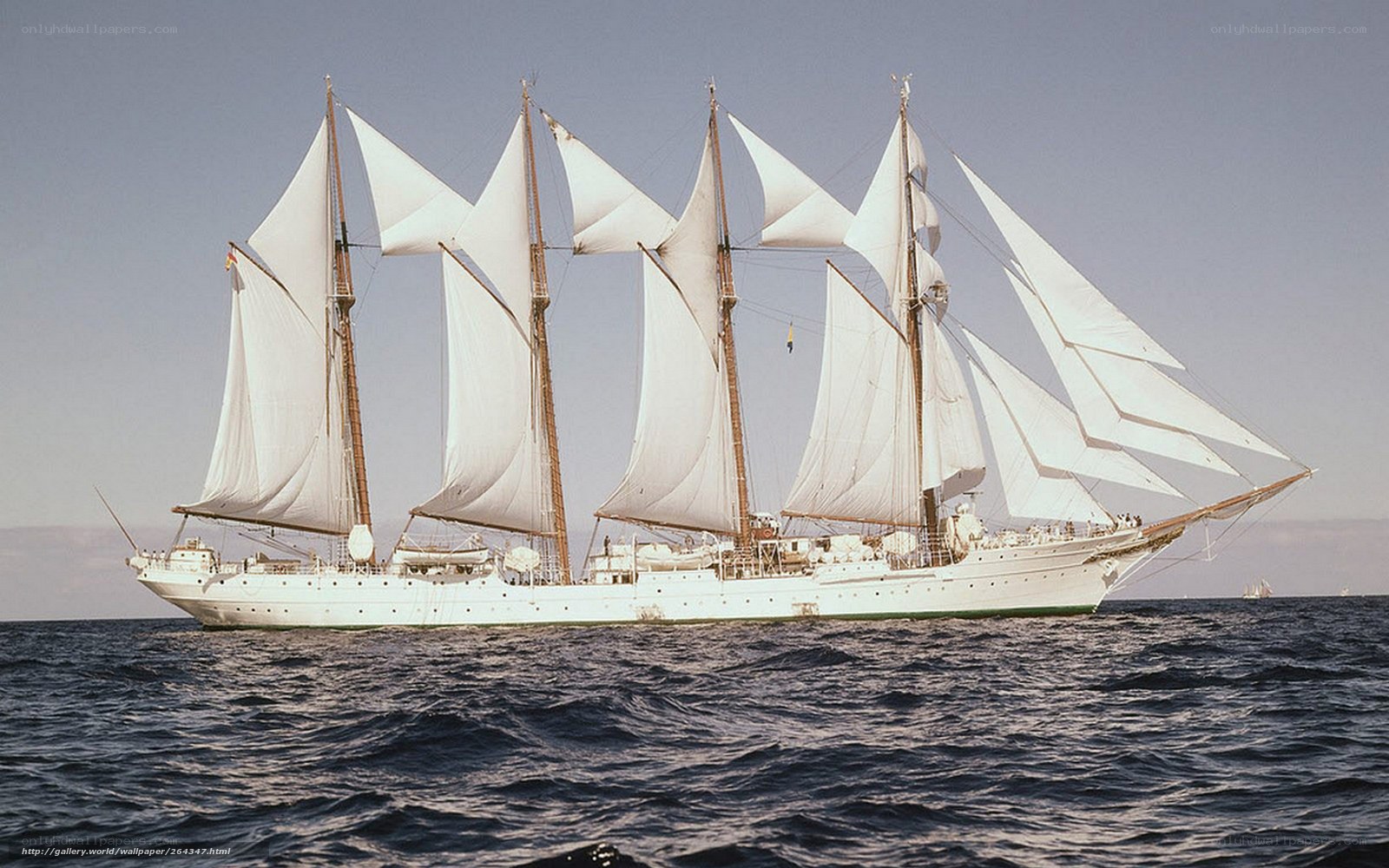 Sailing ship with white sails