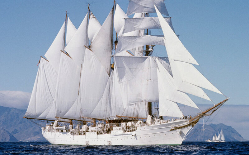 sailing ship with white sails