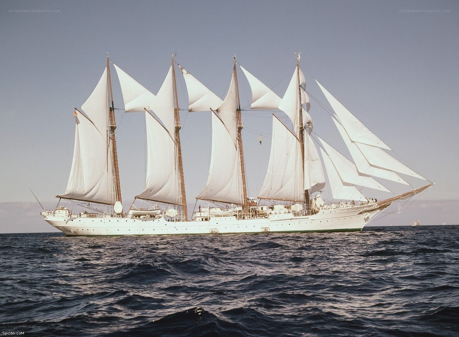 sailing ship with white sails