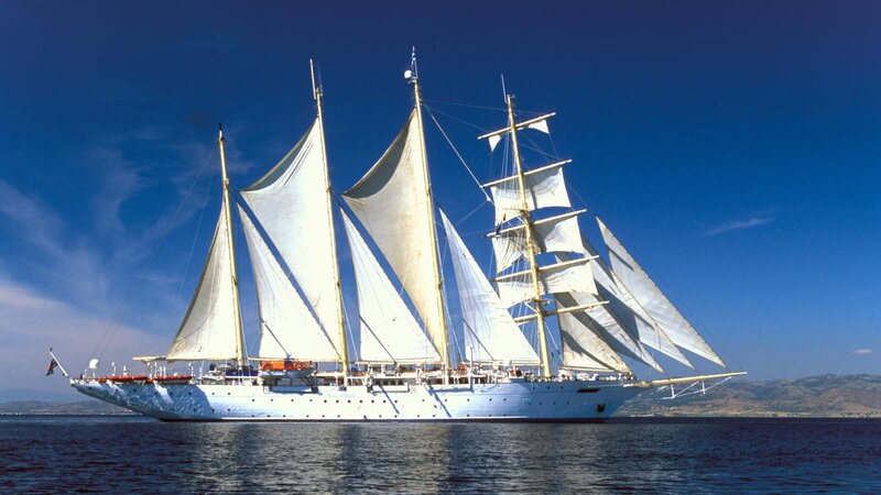 sailing ship with white sails