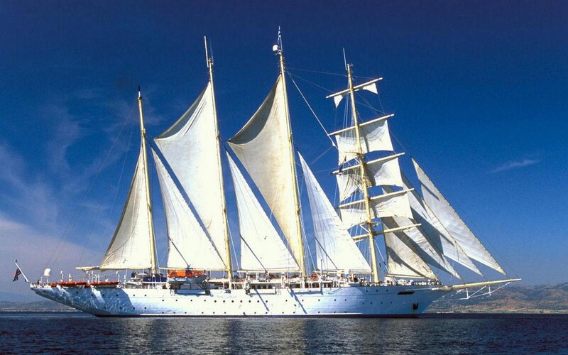sailing ship with white sails