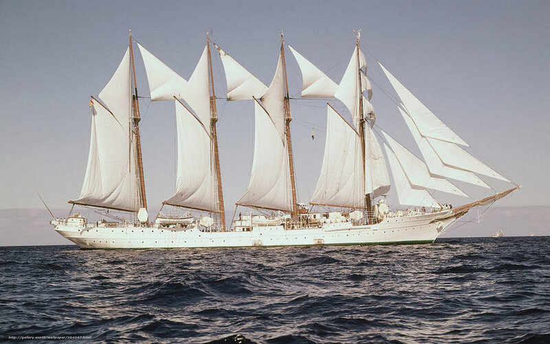 Sailing Ship with White Sails — Serene