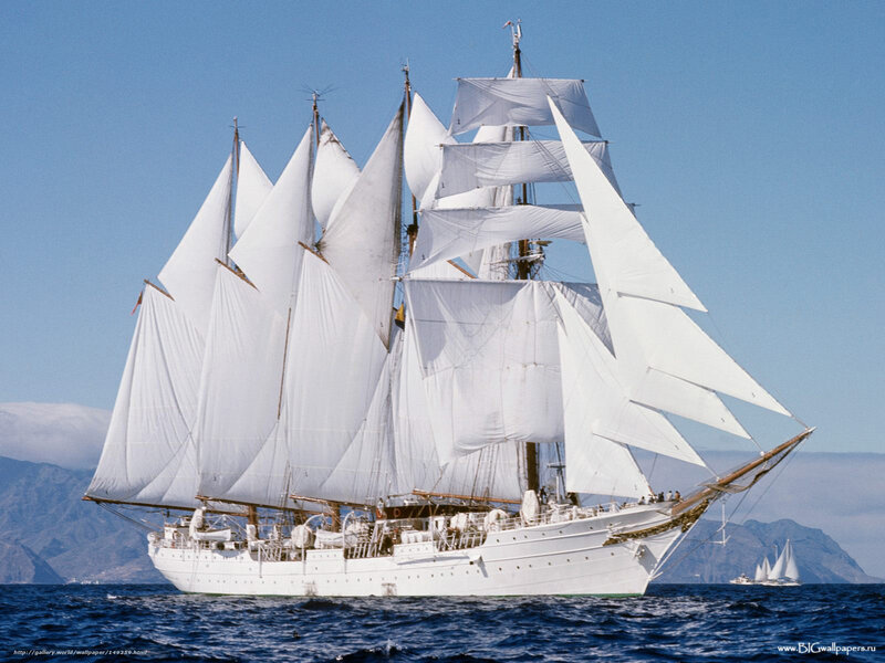 sailing ship with white sails