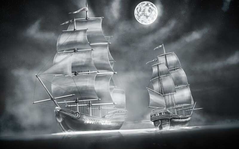 Sailing Ships at Night — Black, Dramatic