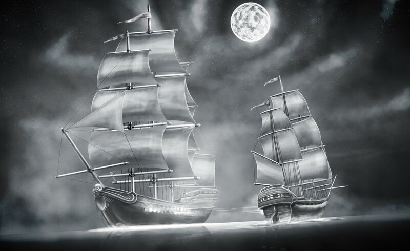 Sailing Ships at Night — Black
