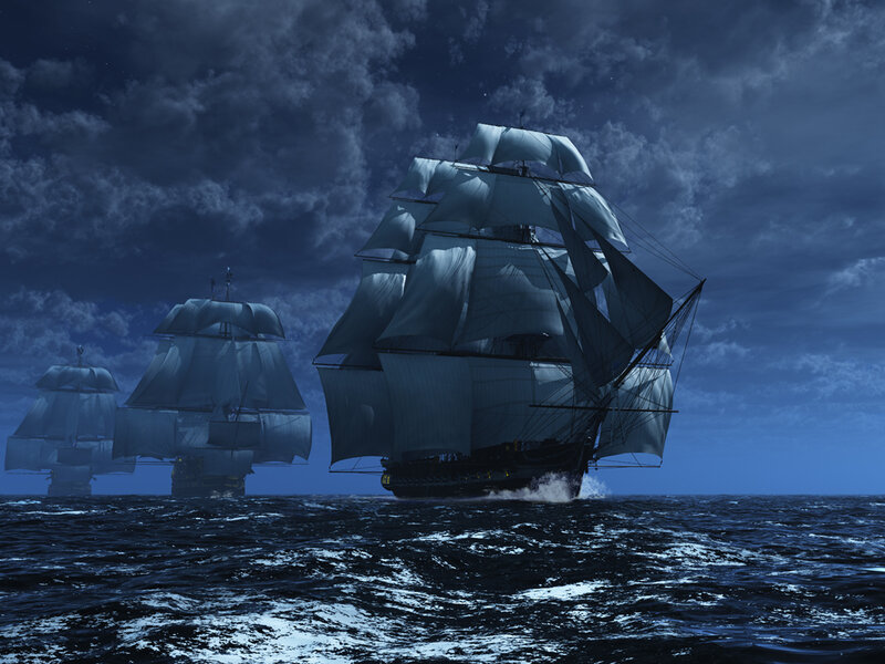 Sailing Ships at Night — Blue, Dramatic