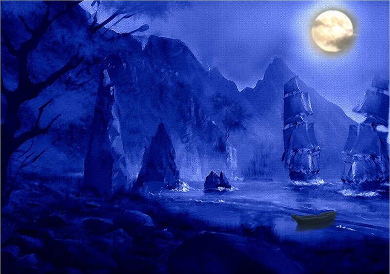 Sailing Ships at Night — Blue, Mysterious