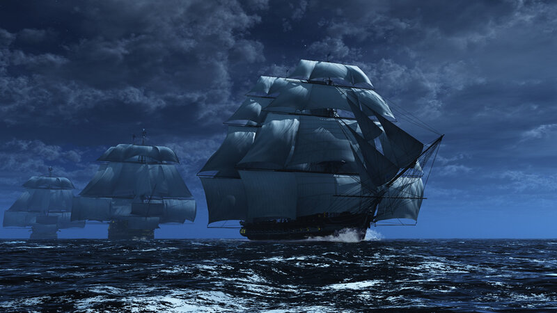 Sailing Ships at Night — Blue