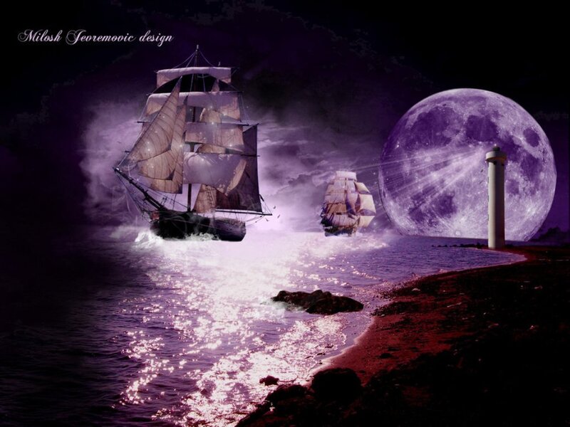 Sailing Ships at Night — Purple