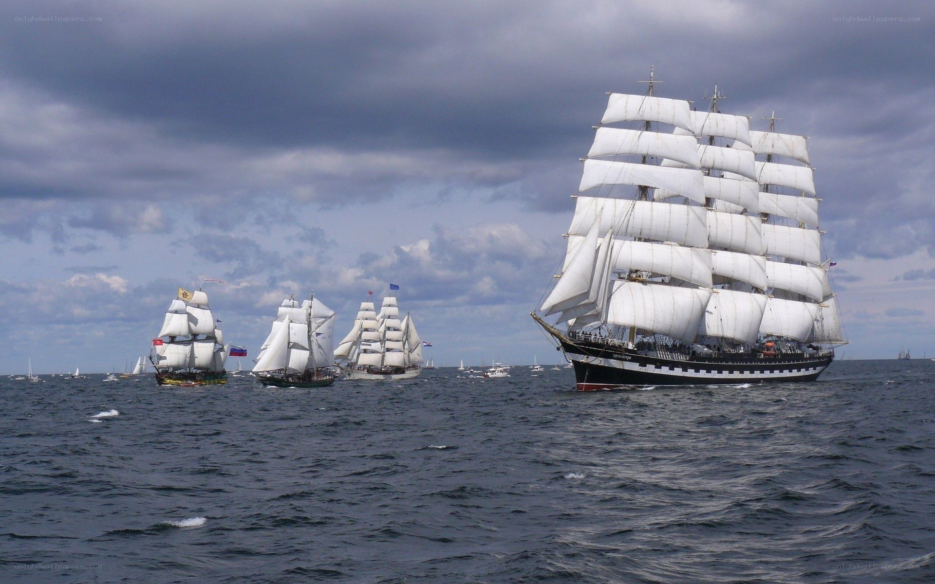 Sailing ships at sea