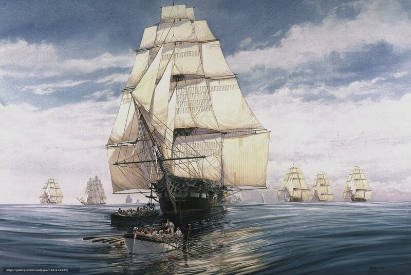 Sailing ships at sea
