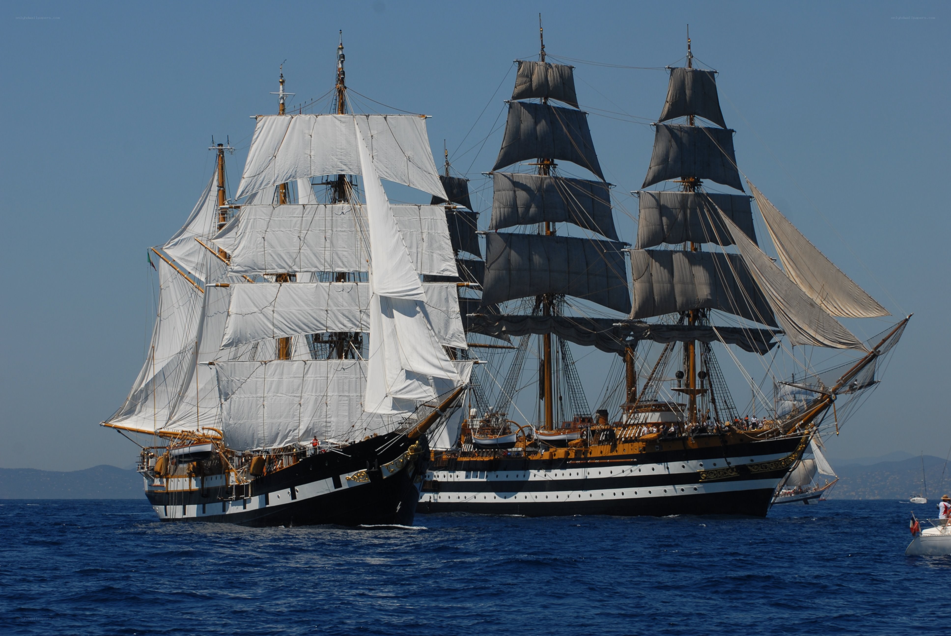 Sailing ships at sea