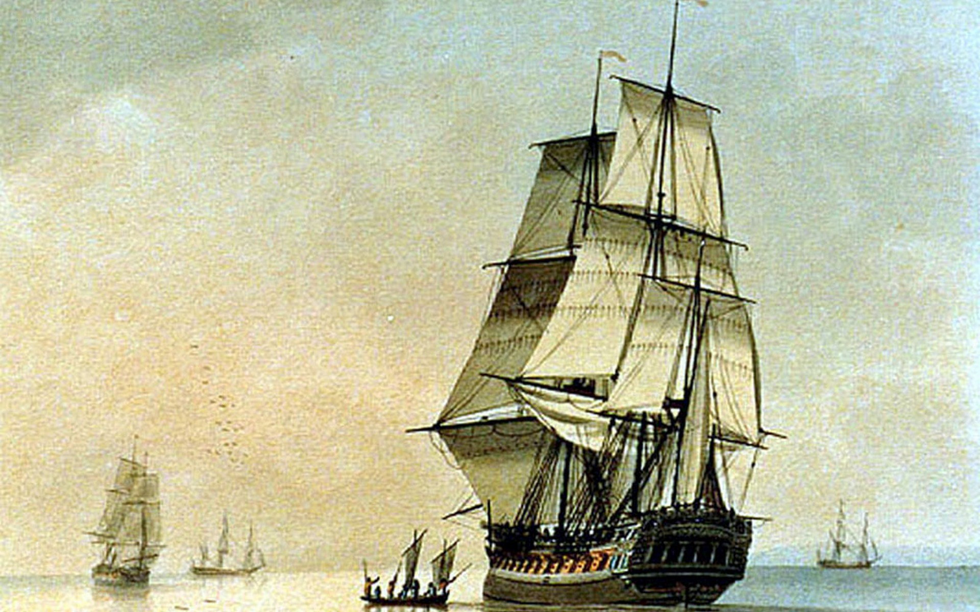 Sailing ships at sea