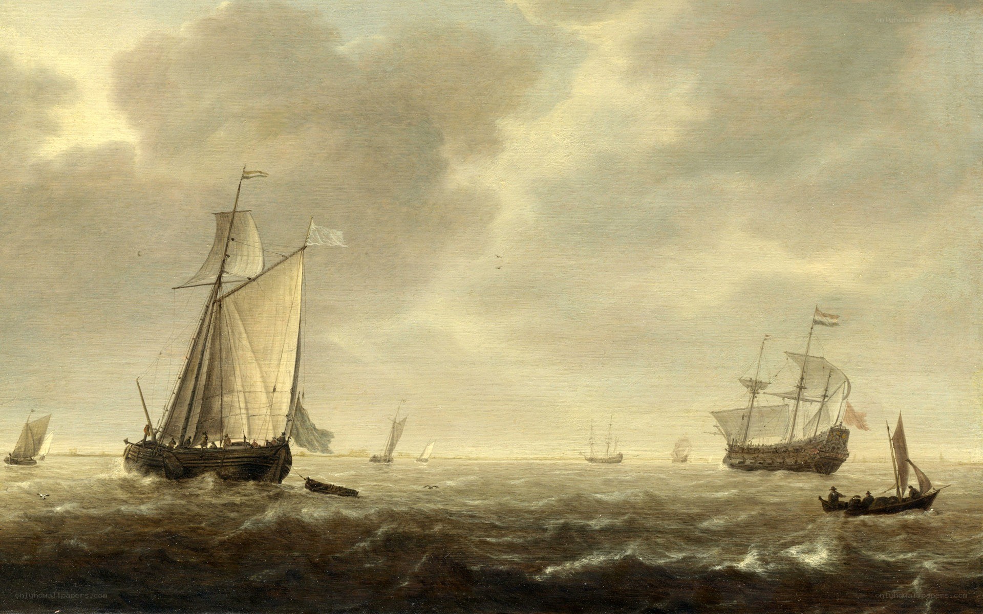 Sailing ships at sea
