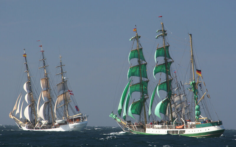 Sailing Ships at Sea — Blue, Calm
