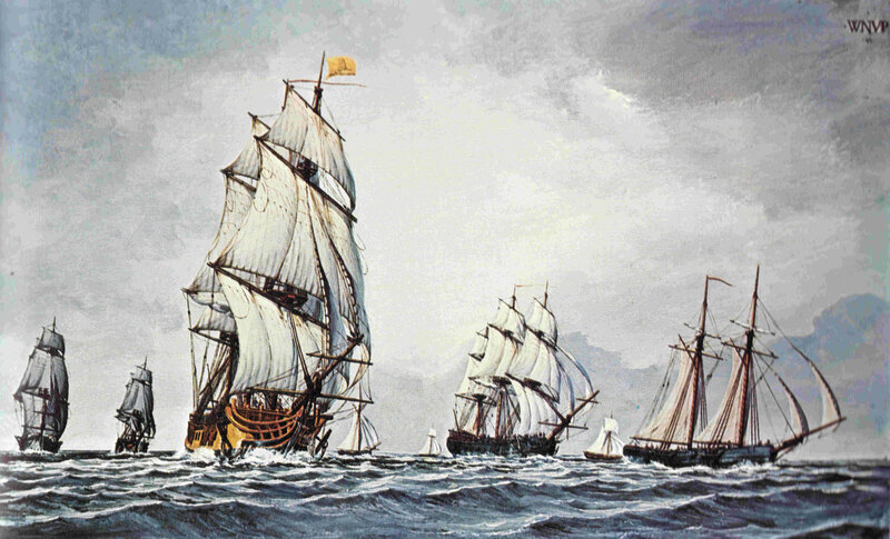 Sailing Ships at Sea — Blue, Dramatic