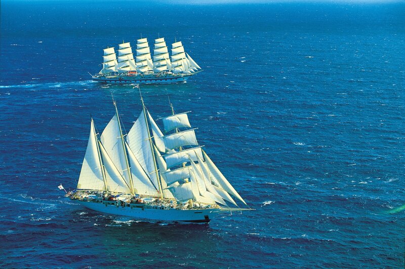 Sailing Ships at Sea — Blue, Serene, Afternoon
