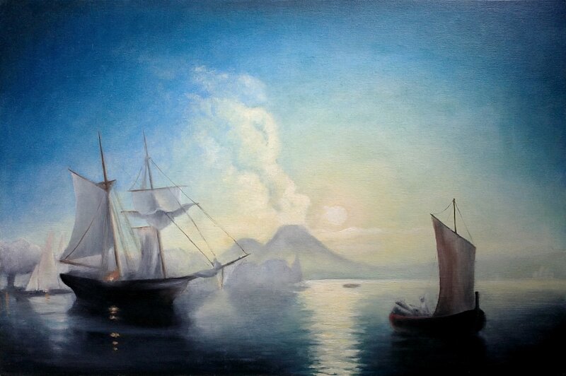 Sailing Ships at Sea — Blue, Serene