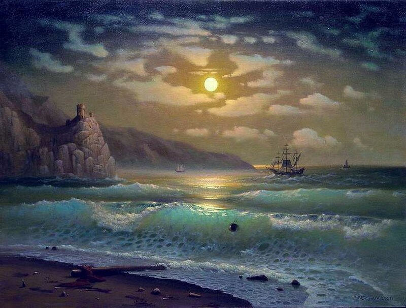 Sailing Ships at Sea — Blue