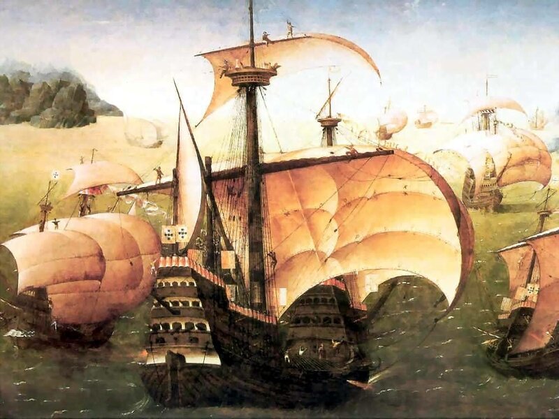 Sailing Ships at Sea — Brown, Dramatic, Afternoon