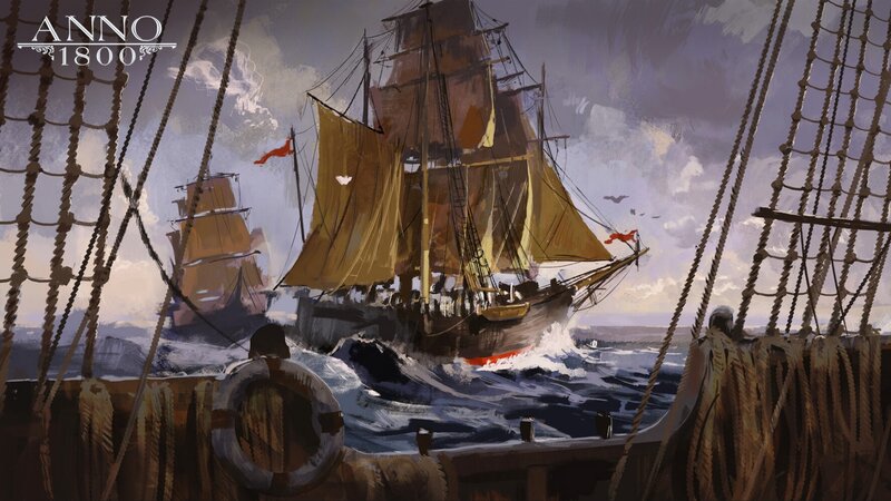 Sailing Ships at Sea — Brown, Dramatic, Digital Art