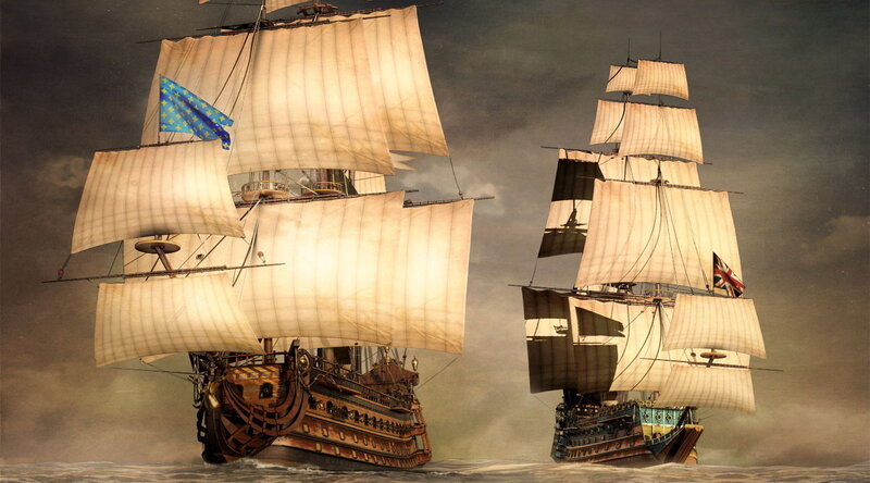 Sailing Ships at Sea — Brown, Dramatic
