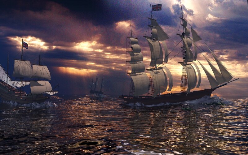 Sailing Ships at Sea — Dark Blue