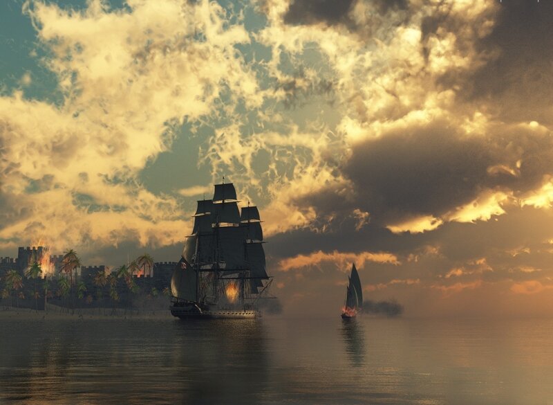 Sailing Ships at Sea — Gold
