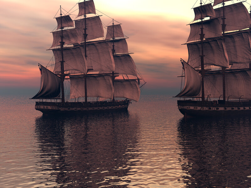 Sailing Ships at Sea — Orange