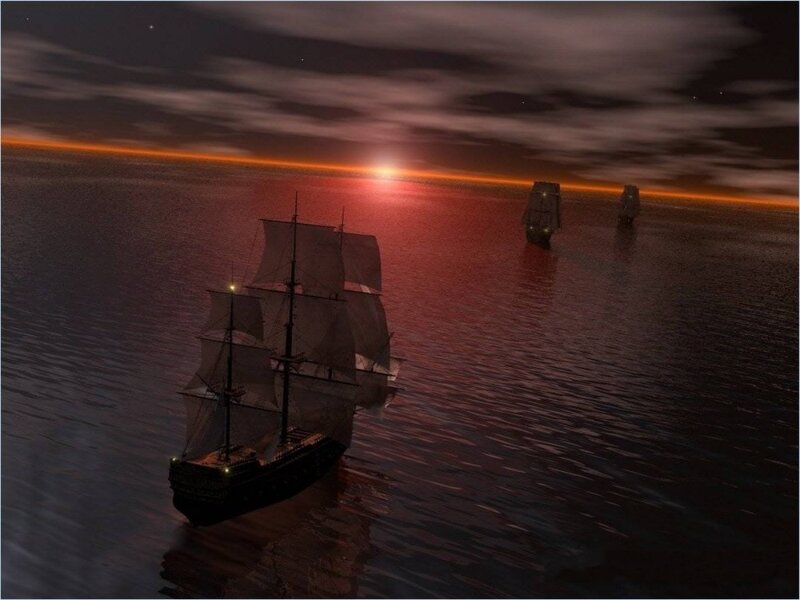 Sailing Ships at Sea — Red