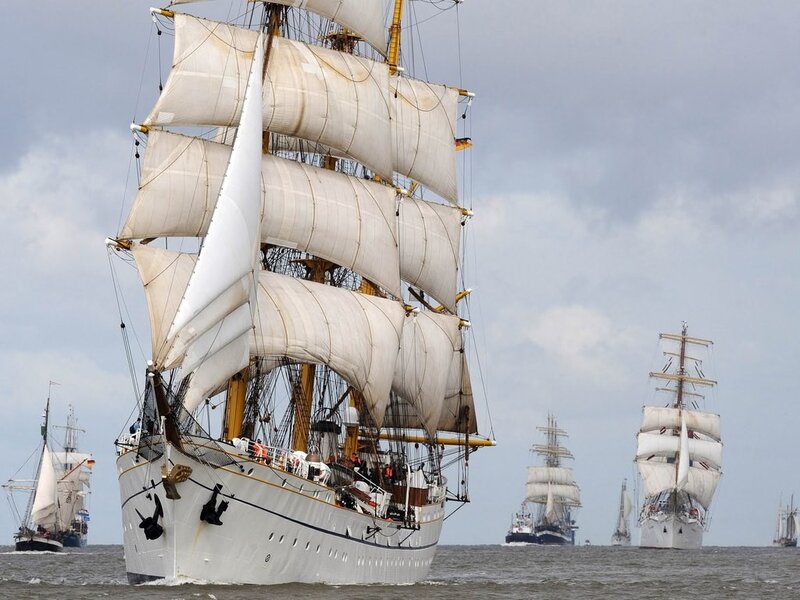 Sailing Ships at Sea — White, Calm