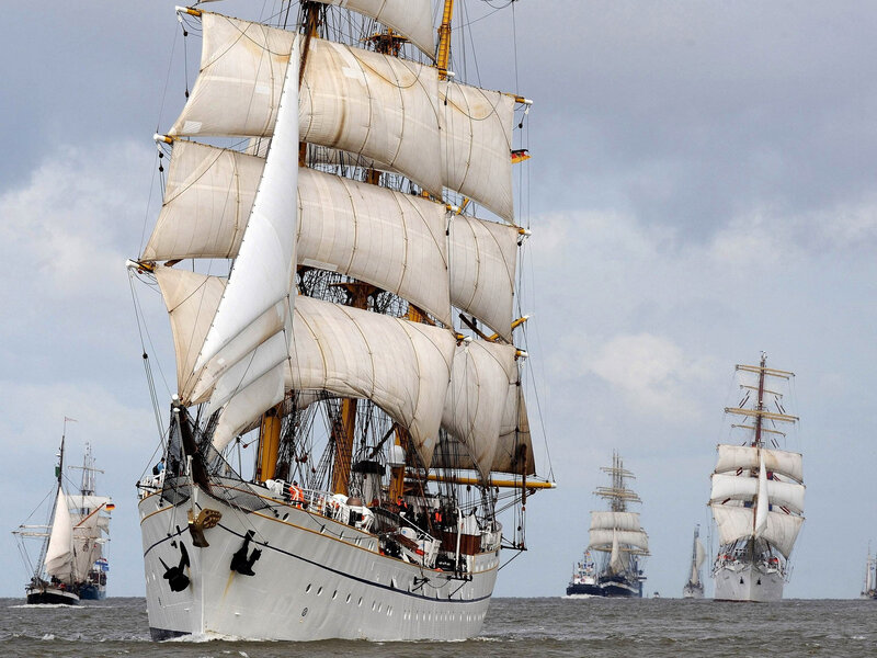 Sailing Ships at Sea — White