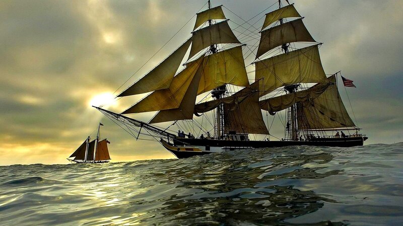 Sailing Ships at Sea — Yellow, Dramatic