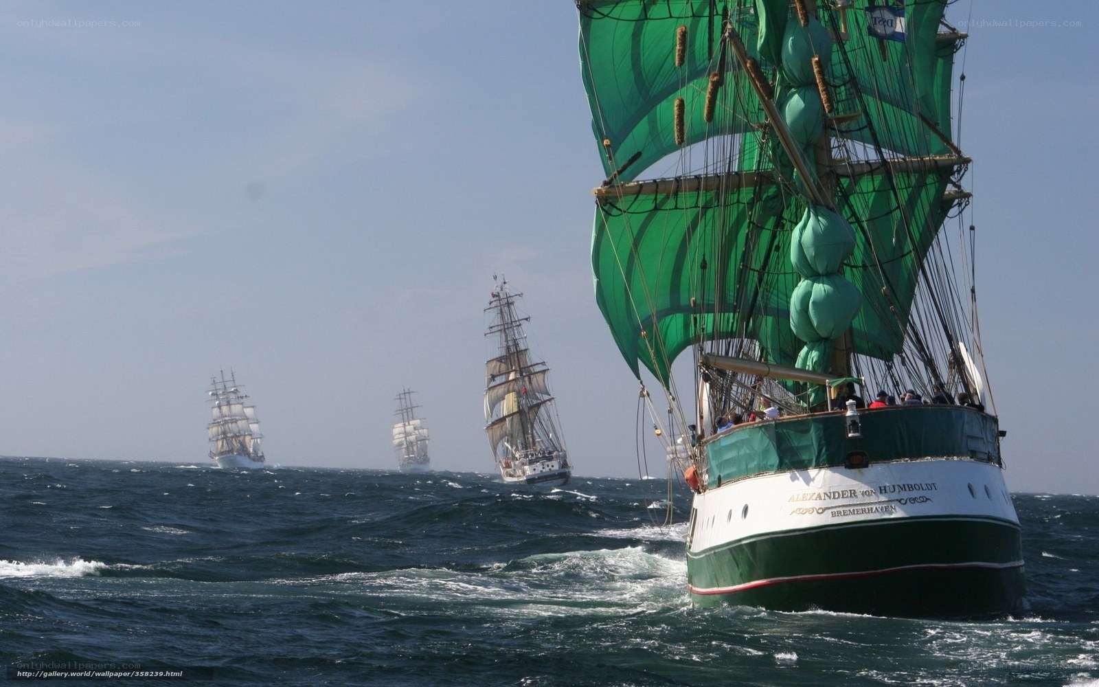 Sailing ships at sea