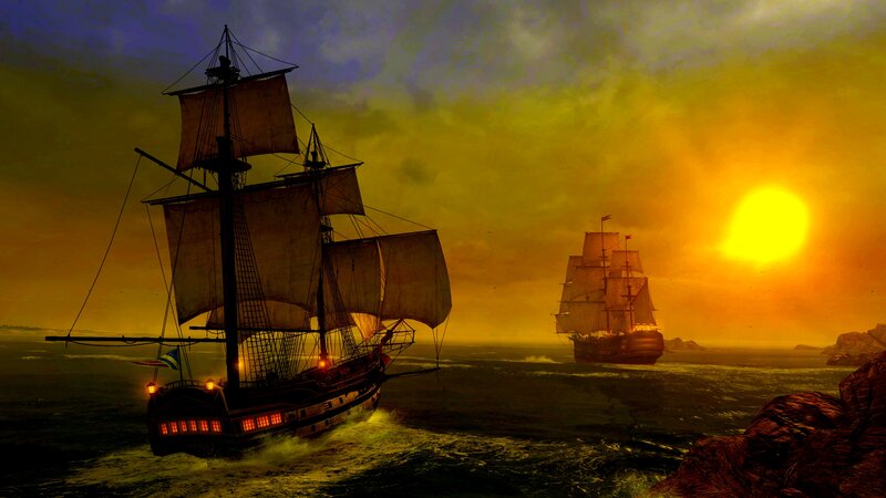 Sailing Ships at Sunset — Yellow