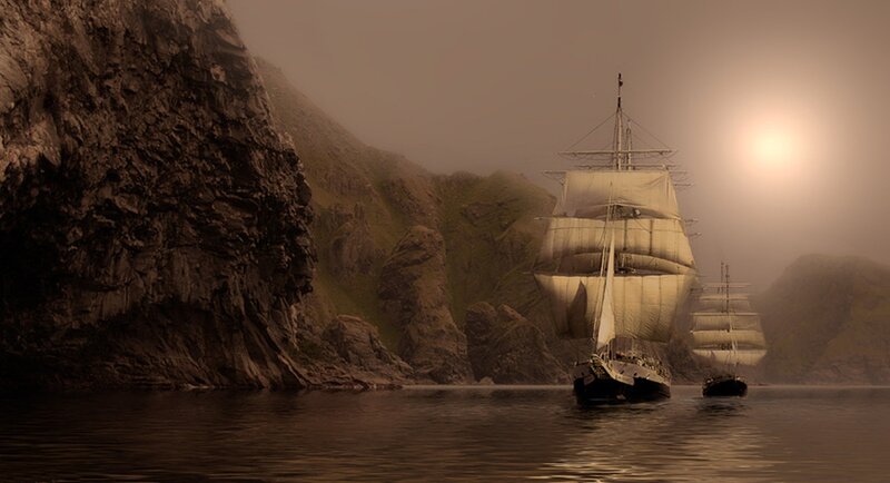 Sailing Ships in a Fjord