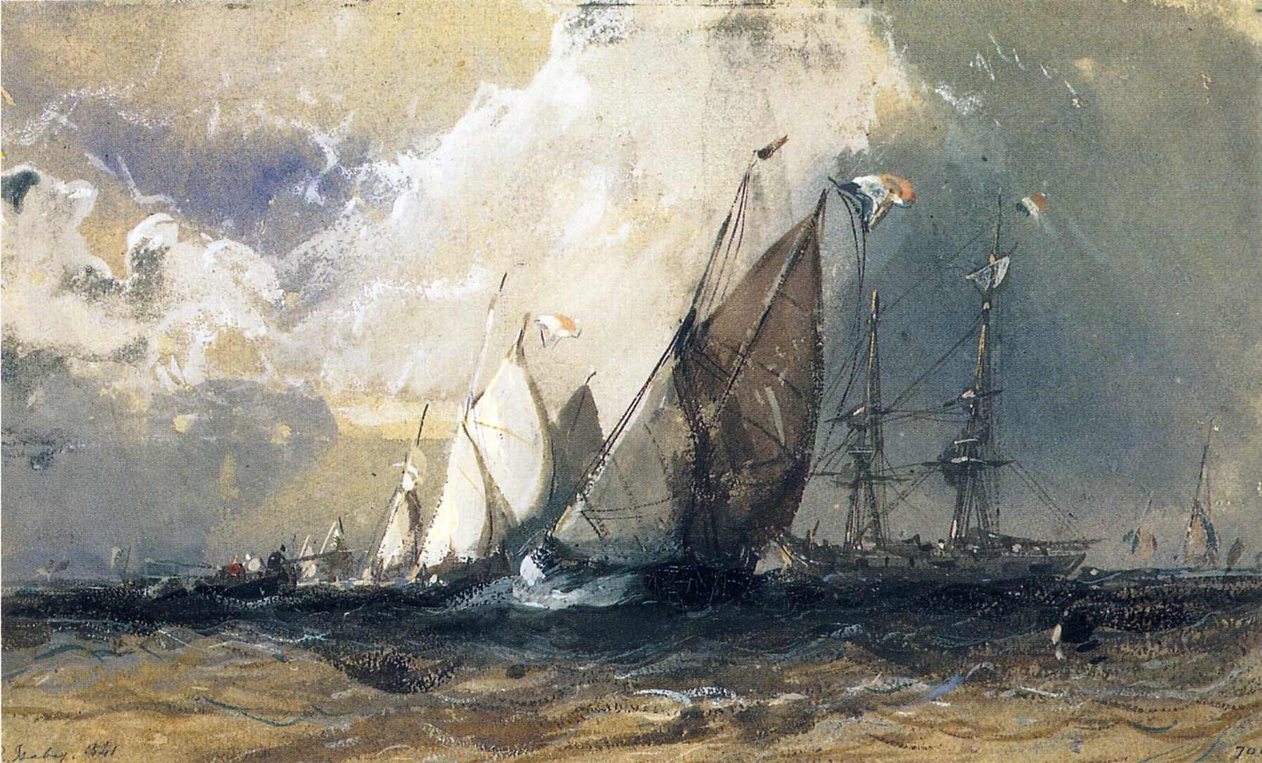 Sailing ships in a storm