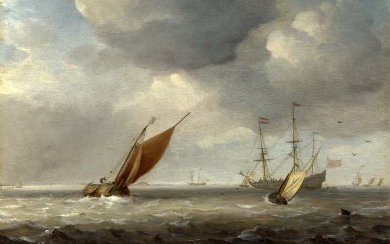 Sailing ships in a stormy sea