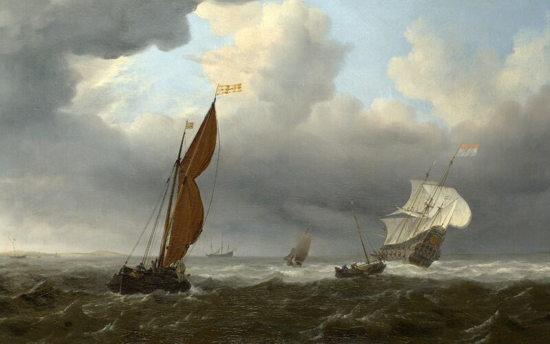 Sailing ships in a stormy sea