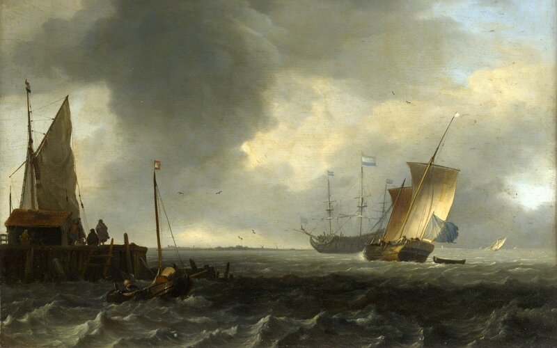 Sailing ships in a stormy sea