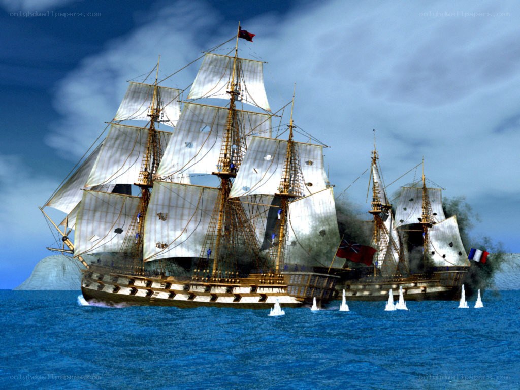 Sailing ships in battle