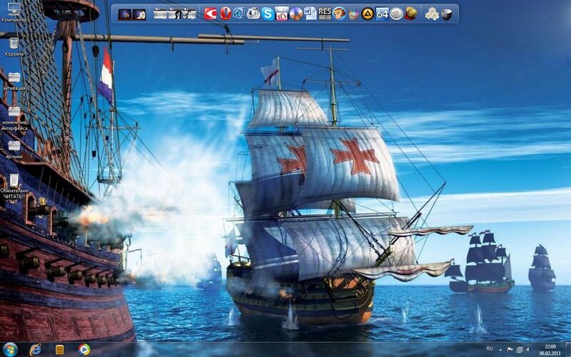 Sailing Ships in Battle — Blue, Dramatic, Afternoon