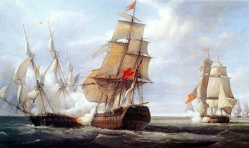 Sailing Ships in Battle — Blue