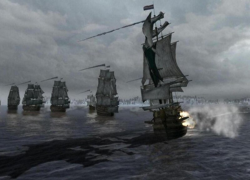 Sailing Ships in Battle — Gray, Dramatic, Winter