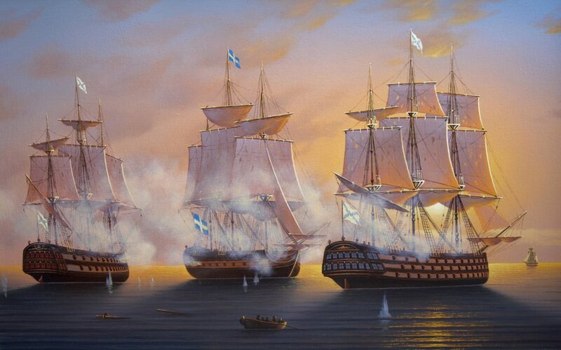Sailing Ships in Battle — Orange